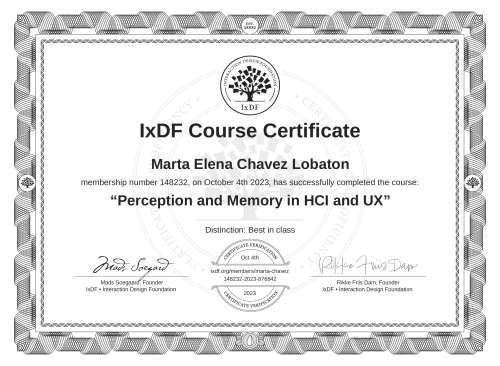 Perception and Memory in HCI and UX certificate