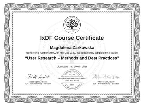 User Research – Methods and Best Practices certificate
