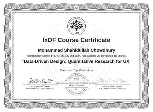 Data-Driven Design: Quantitative Research for UX certificate