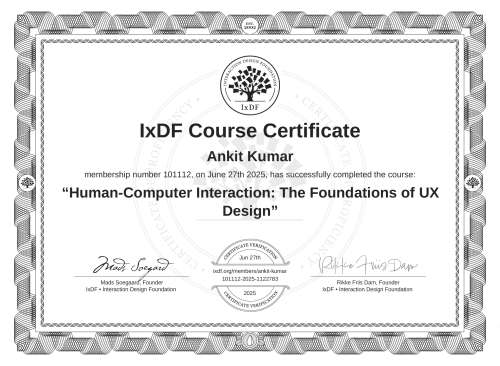 Human-Computer Interaction: The Foundations of UX Design certificate