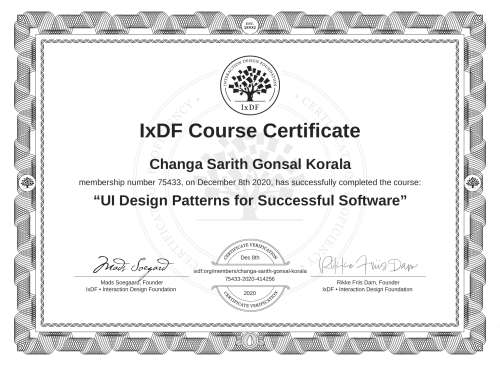 UI Design Patterns for Successful Software certificate