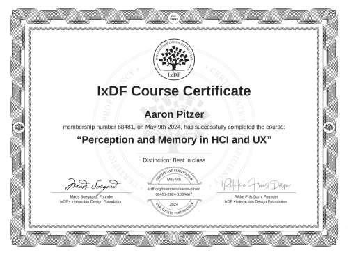 Perception and Memory in HCI and UX certificate