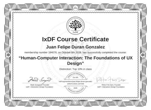 Human-Computer Interaction: The Foundations of UX Design certificate