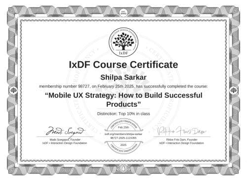 Mobile UX Strategy: How to Build Successful Products certificate