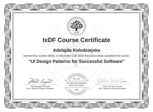 UI Design Patterns for Successful Software certificate