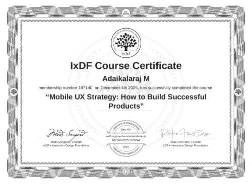 Mobile UX Strategy: How to Build Successful Products certificate