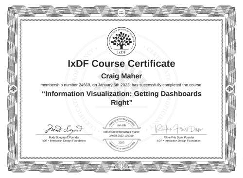 Information Visualization: Getting Dashboards Right certificate