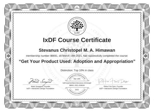 Get Your Product Used: Adoption and Appropriation certificate