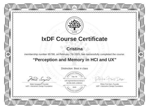 Perception and Memory in HCI and UX certificate