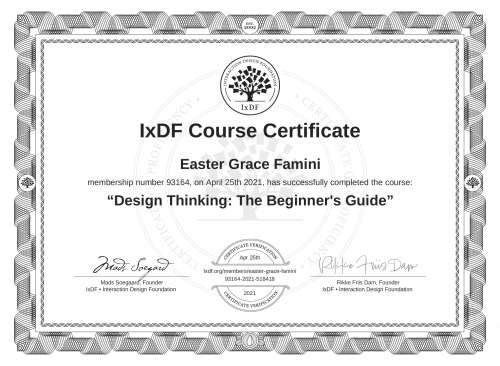 Design Thinking: The Beginner's Guide certificate