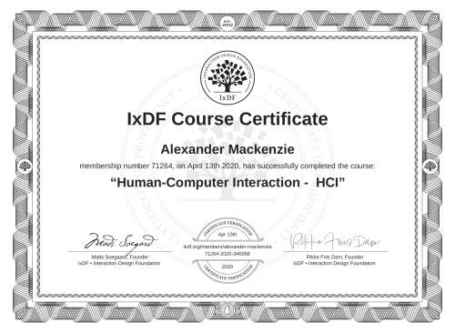 Human-Computer Interaction -  HCI certificate