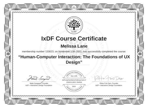 Human-Computer Interaction: The Foundations of UX Design certificate