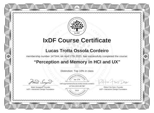 Perception and Memory in HCI and UX certificate