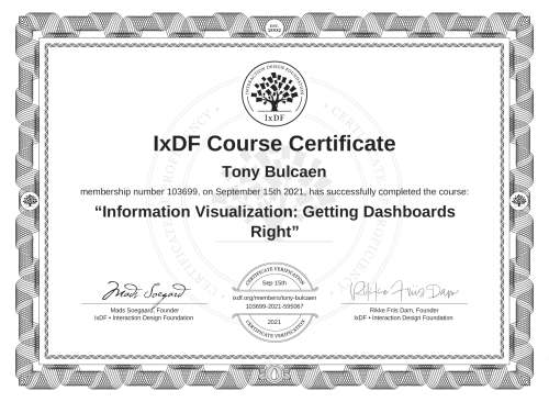 Information Visualization: Getting Dashboards Right certificate