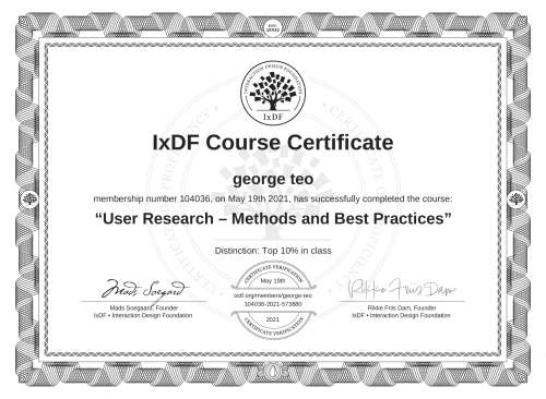 User Research – Methods and Best Practices certificate