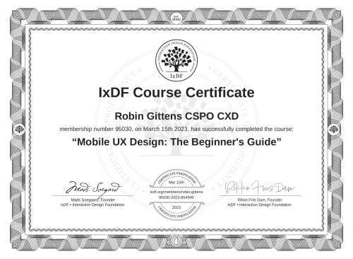 Mobile UX Design: The Beginner's Guide certificate