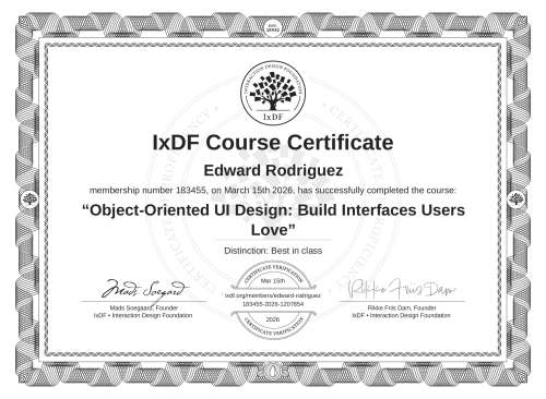 Object-Oriented UI Design: Build Interfaces Users Love certificate