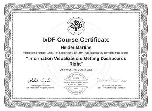 Information Visualization: Getting Dashboards Right certificate