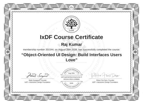 Object-Oriented UI Design: Build Interfaces Users Love certificate