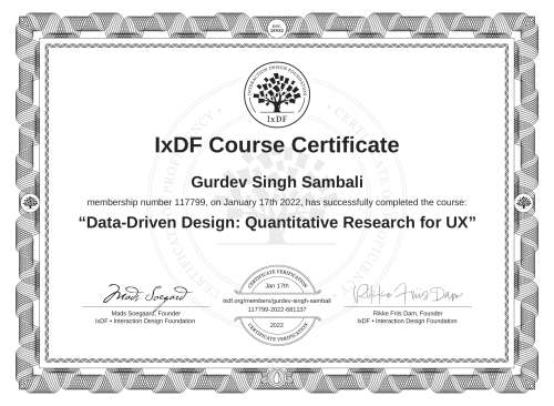 Data-Driven Design: Quantitative Research for UX certificate