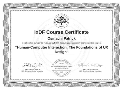 Human-Computer Interaction: The Foundations of UX Design certificate