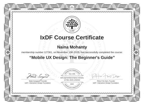 Mobile UX Design: The Beginner's Guide certificate