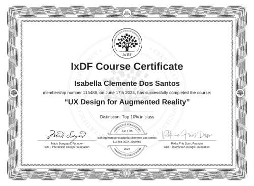 UX Design for Augmented Reality certificate