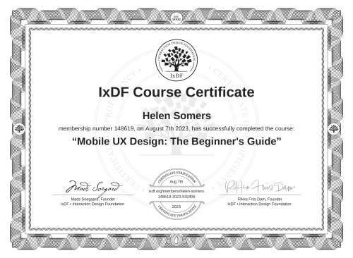 Mobile UX Design: The Beginner's Guide certificate