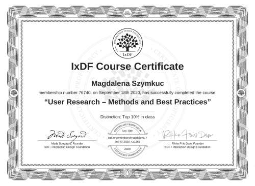 User Research – Methods and Best Practices certificate