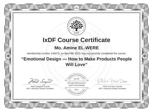 Emotional Design — How to Make Products People Will Love certificate