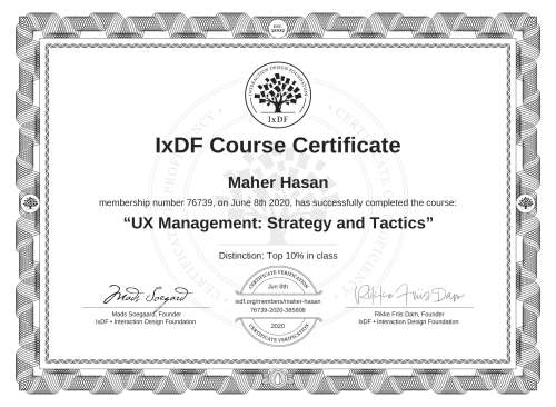 UX Management: Strategy and Tactics certificate