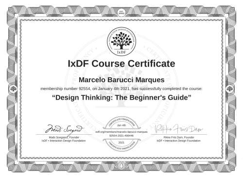 Design Thinking: The Beginner's Guide certificate