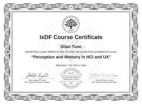 Perception and Memory in HCI and UX certificate