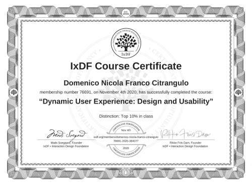 Dynamic User Experience: Design and Usability certificate