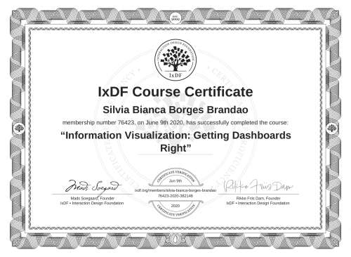 Information Visualization: Getting Dashboards Right certificate