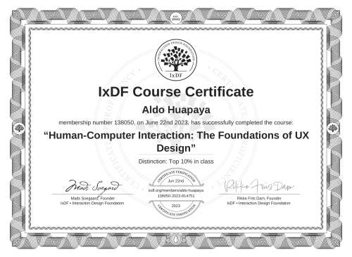 Human-Computer Interaction: The Foundations of UX Design certificate