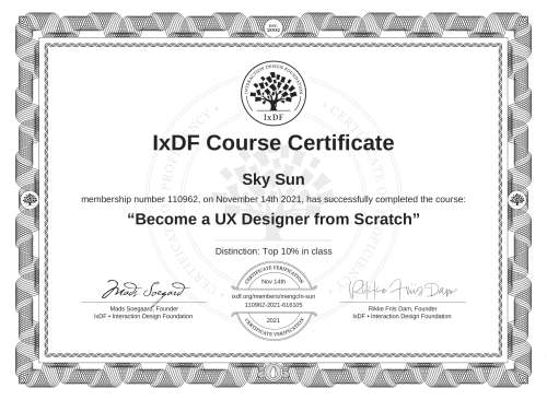Become a UX Designer from Scratch certificate