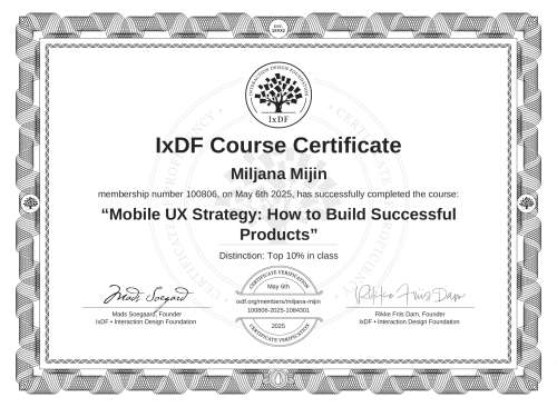 Mobile UX Strategy: How to Build Successful Products certificate