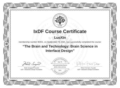 The Brain and Technology: Brain Science in Interface Design certificate