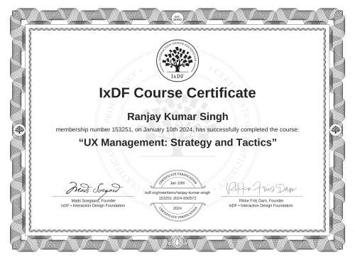 UX Management: Strategy and Tactics certificate