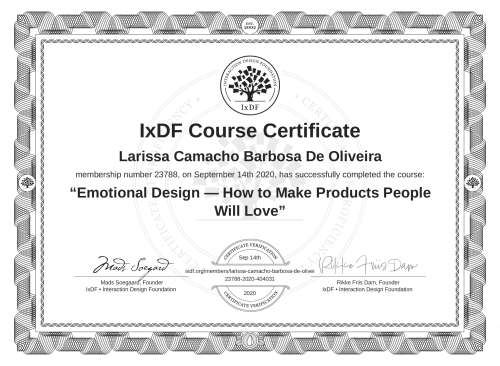 Emotional Design — How to Make Products People Will Love certificate