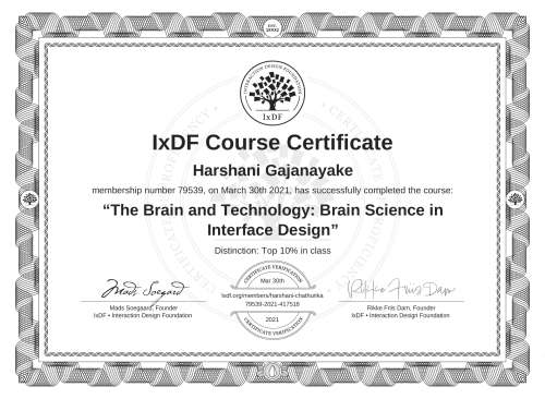 The Brain and Technology: Brain Science in Interface Design certificate