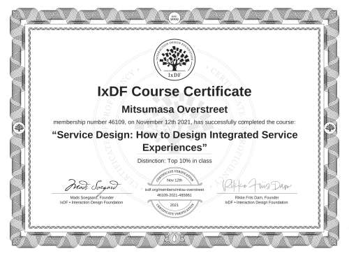 Service Design: How to Design Integrated Service Experiences certificate