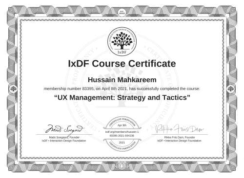 UX Management: Strategy and Tactics certificate