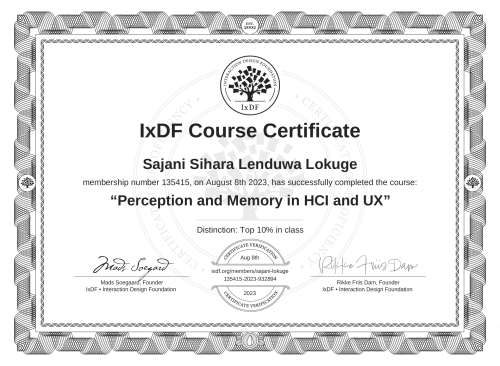 Perception and Memory in HCI and UX certificate