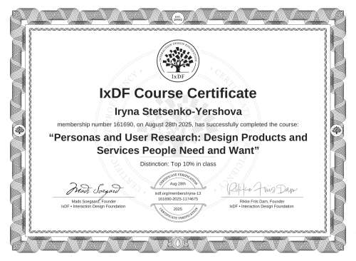 Personas and User Research: Design Products and Services People Need and Want certificate