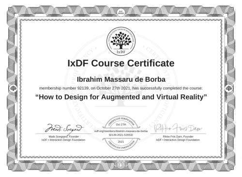 How to Design for Augmented and Virtual Reality certificate