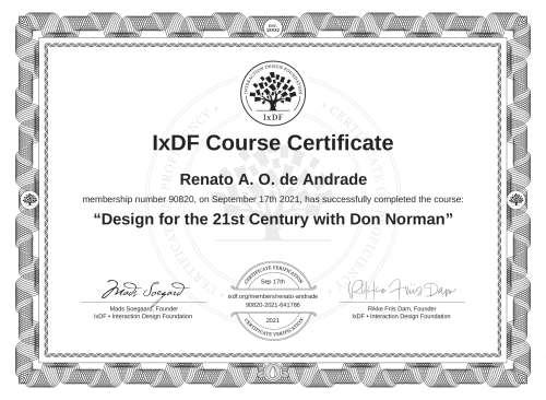 Design for the 21st Century with Don Norman certificate