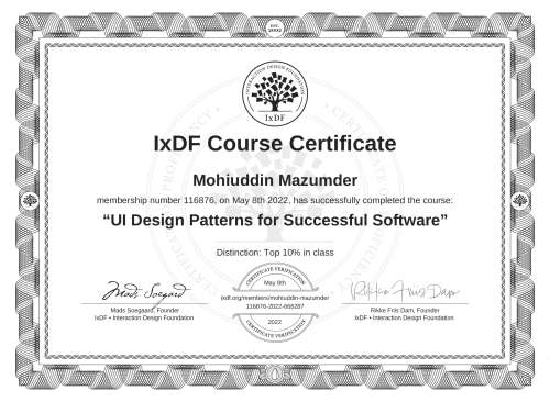 UI Design Patterns for Successful Software certificate