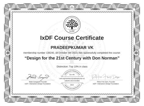 Design for the 21st Century with Don Norman certificate